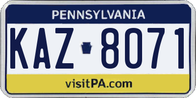 PA license plate KAZ8071