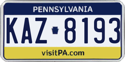 PA license plate KAZ8193
