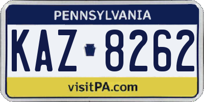 PA license plate KAZ8262
