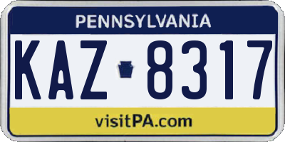 PA license plate KAZ8317