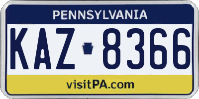 PA license plate KAZ8366