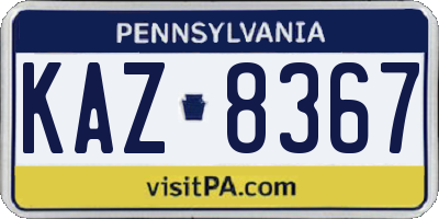 PA license plate KAZ8367