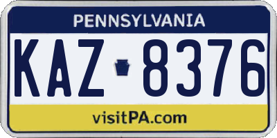 PA license plate KAZ8376