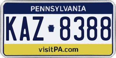 PA license plate KAZ8388