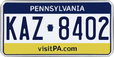PA license plate KAZ8402