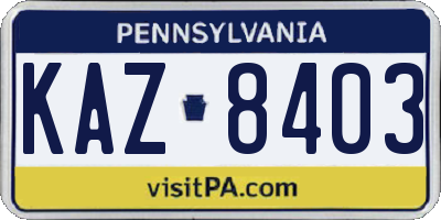 PA license plate KAZ8403
