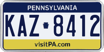 PA license plate KAZ8412