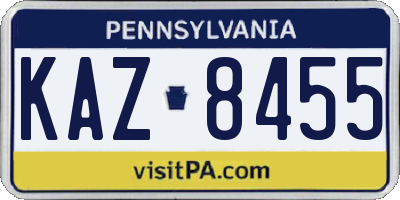 PA license plate KAZ8455