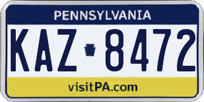 PA license plate KAZ8472