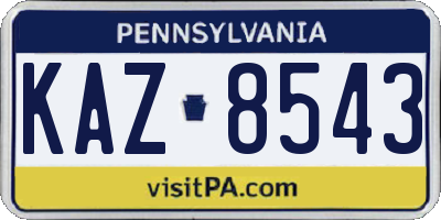 PA license plate KAZ8543