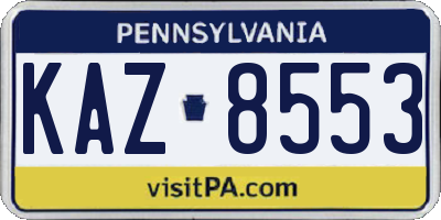 PA license plate KAZ8553