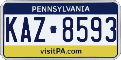 PA license plate KAZ8593