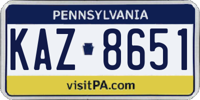 PA license plate KAZ8651
