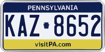 PA license plate KAZ8652