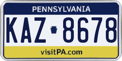 PA license plate KAZ8678