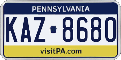 PA license plate KAZ8680