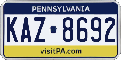 PA license plate KAZ8692