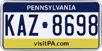 PA license plate KAZ8698