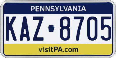 PA license plate KAZ8705