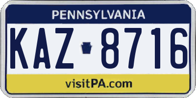 PA license plate KAZ8716