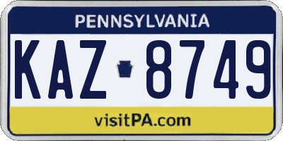 PA license plate KAZ8749