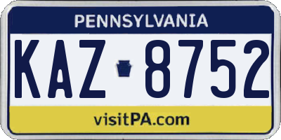 PA license plate KAZ8752