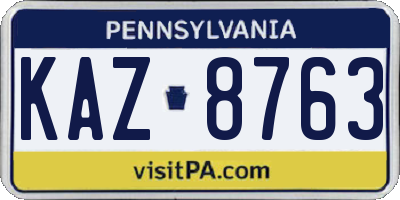 PA license plate KAZ8763