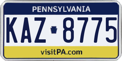 PA license plate KAZ8775