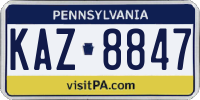 PA license plate KAZ8847