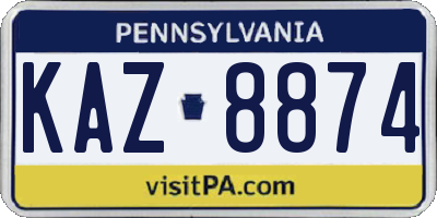 PA license plate KAZ8874