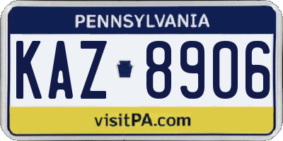 PA license plate KAZ8906