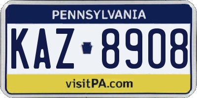 PA license plate KAZ8908