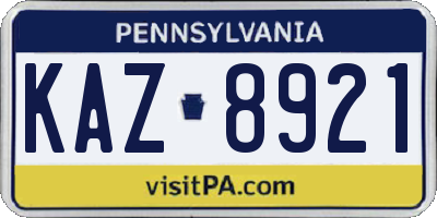 PA license plate KAZ8921