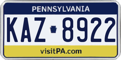 PA license plate KAZ8922