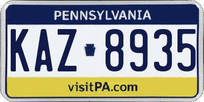 PA license plate KAZ8935