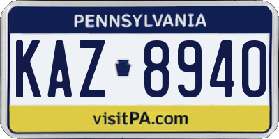 PA license plate KAZ8940