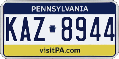 PA license plate KAZ8944