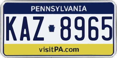 PA license plate KAZ8965
