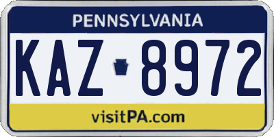 PA license plate KAZ8972