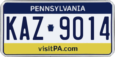 PA license plate KAZ9014