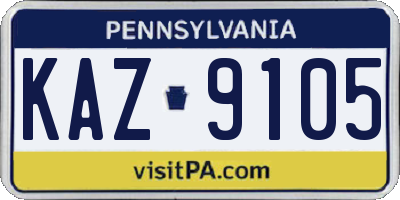 PA license plate KAZ9105