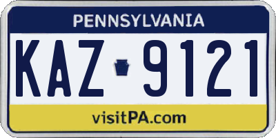 PA license plate KAZ9121