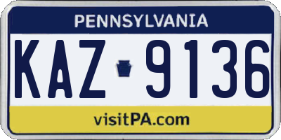 PA license plate KAZ9136