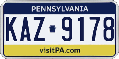 PA license plate KAZ9178