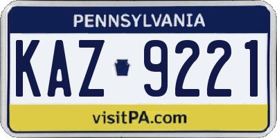 PA license plate KAZ9221