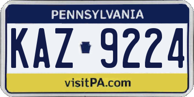 PA license plate KAZ9224
