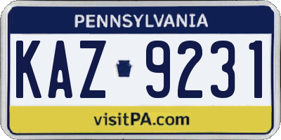 PA license plate KAZ9231
