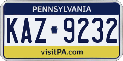 PA license plate KAZ9232