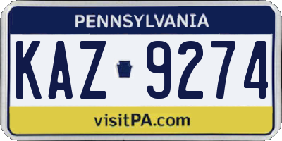 PA license plate KAZ9274