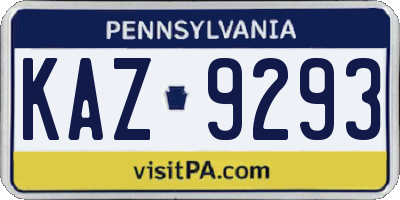 PA license plate KAZ9293